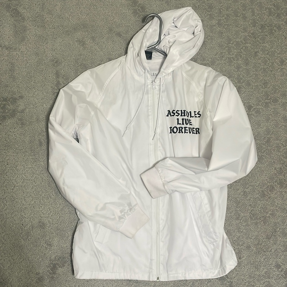 ASSHOLES LIVE FOREVER ALF LindaFinegold White Black Windbreaker Rain Coat Jacket